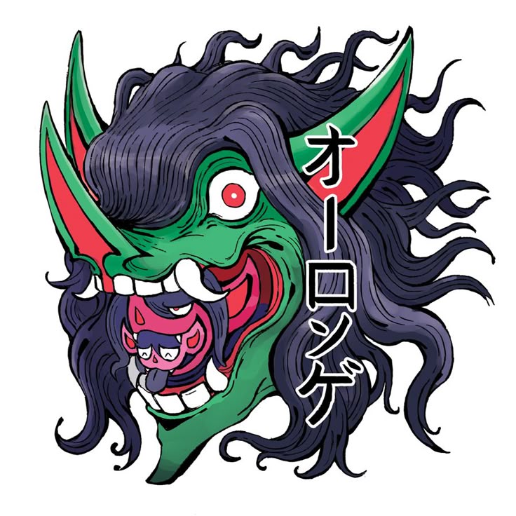 an illustration of grimmsnarl, a dark blue and green pokémon based on ogres, trolls, and oni