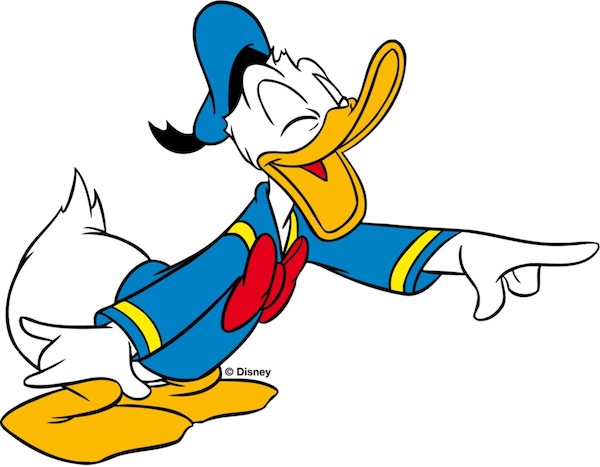 Donald Duck pointing and laughing