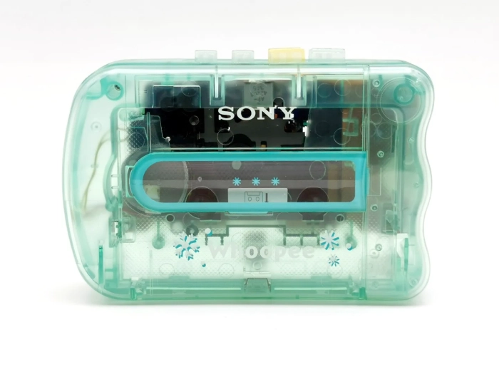 a transparent green Sony Walkman